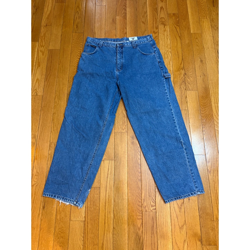 FUBU‎ Mens Baggy Carpenter Jeans Blue Medium Wash Distressed Wide Leg 39x31